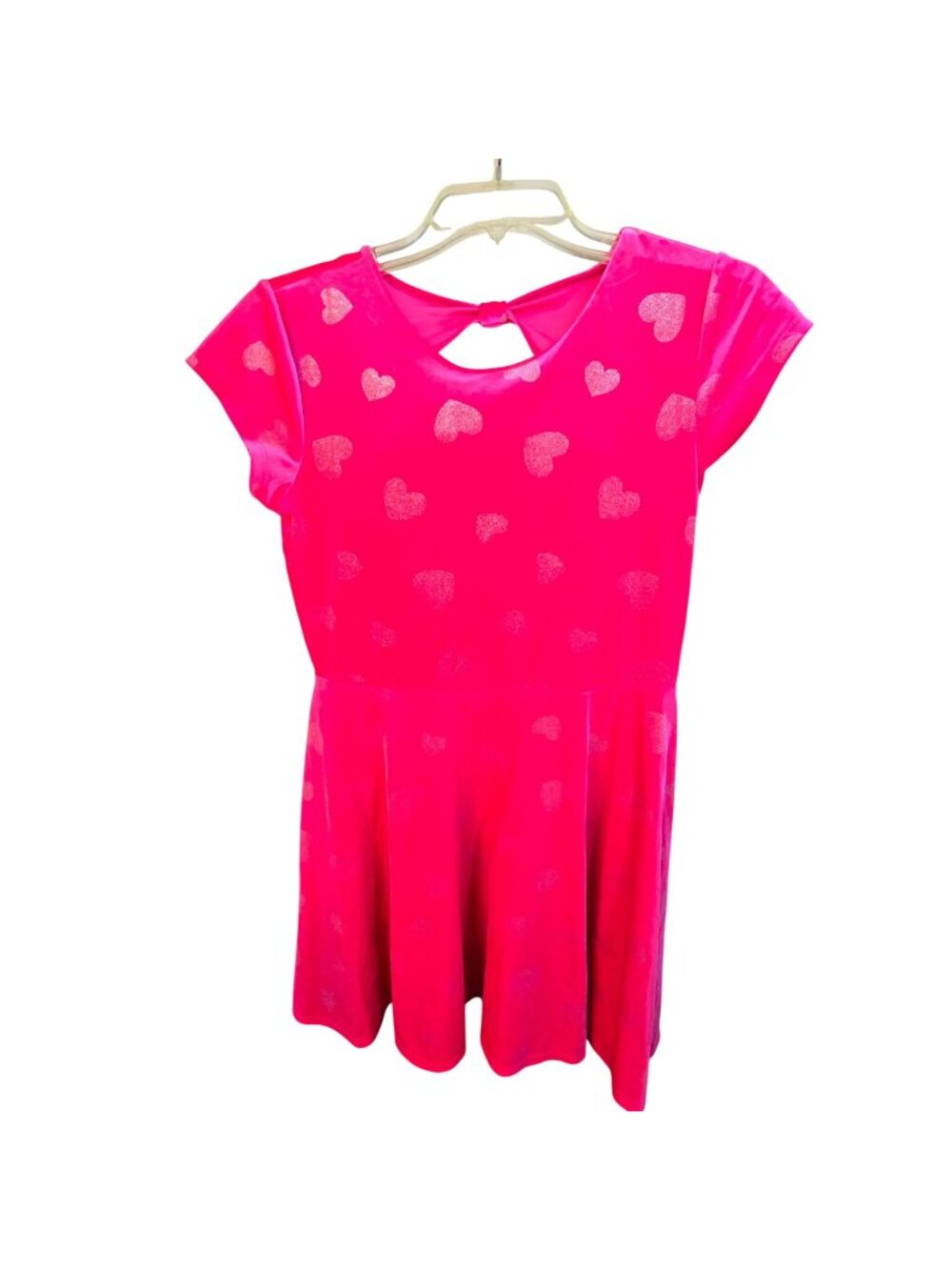 Girls Pink Heart Print Dress With Bow Detail Size 16 The Childrens Place JJ4358